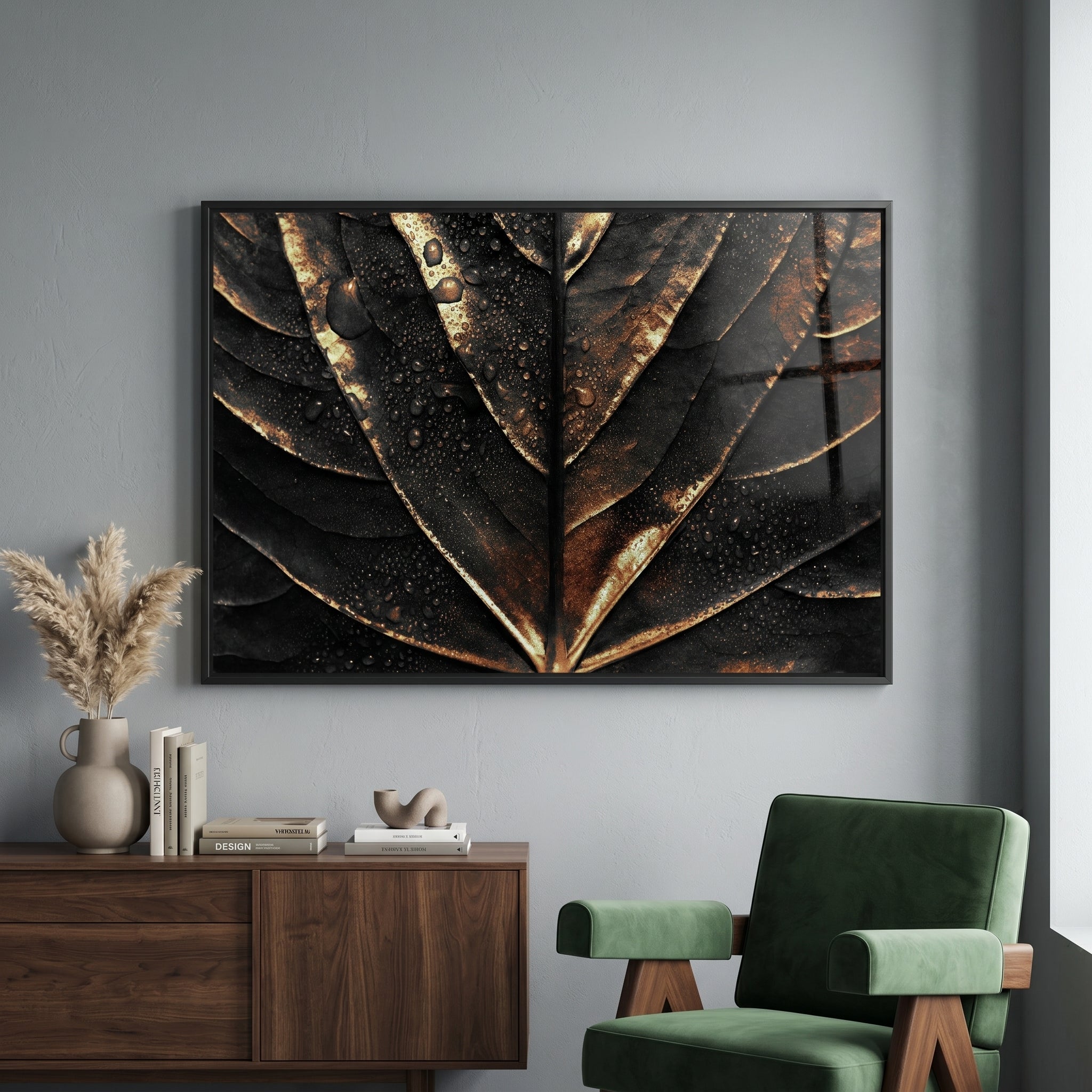 The Obsidian Bloom — A Gold Leaf Wall Art